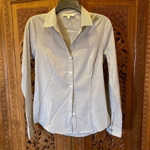 Quintessential, button-down shirt gray and white pinstripes